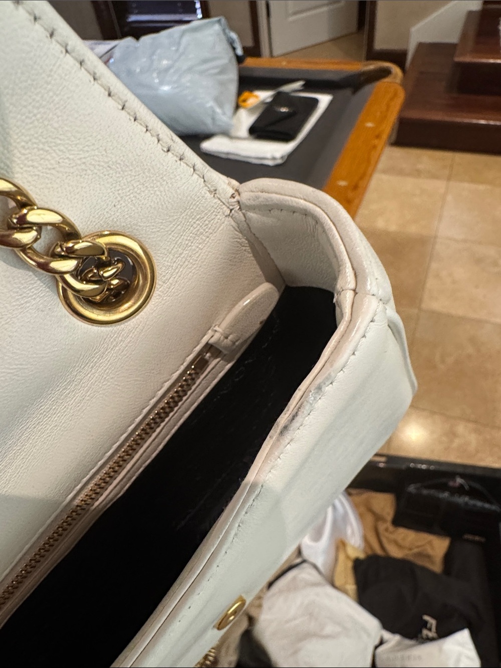 Prada White Quilted Nappa Leather Shoulder Bag with Gold Chain - Picture 10 of 11